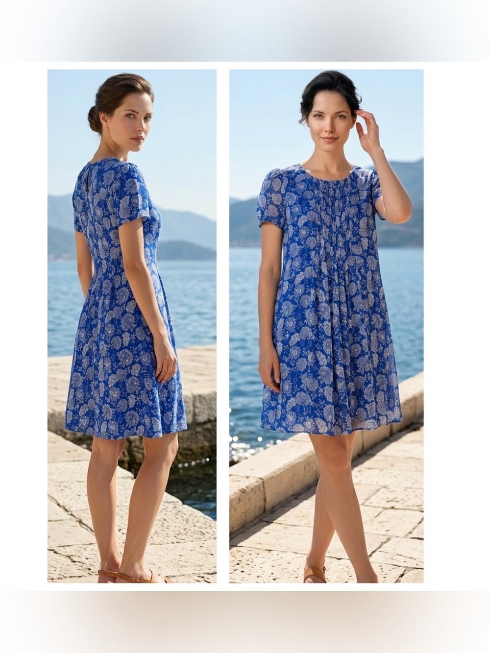 Everlily Women’s Sz L Blue Floral multicolor Short-Sleeve Swing midi Dress lined